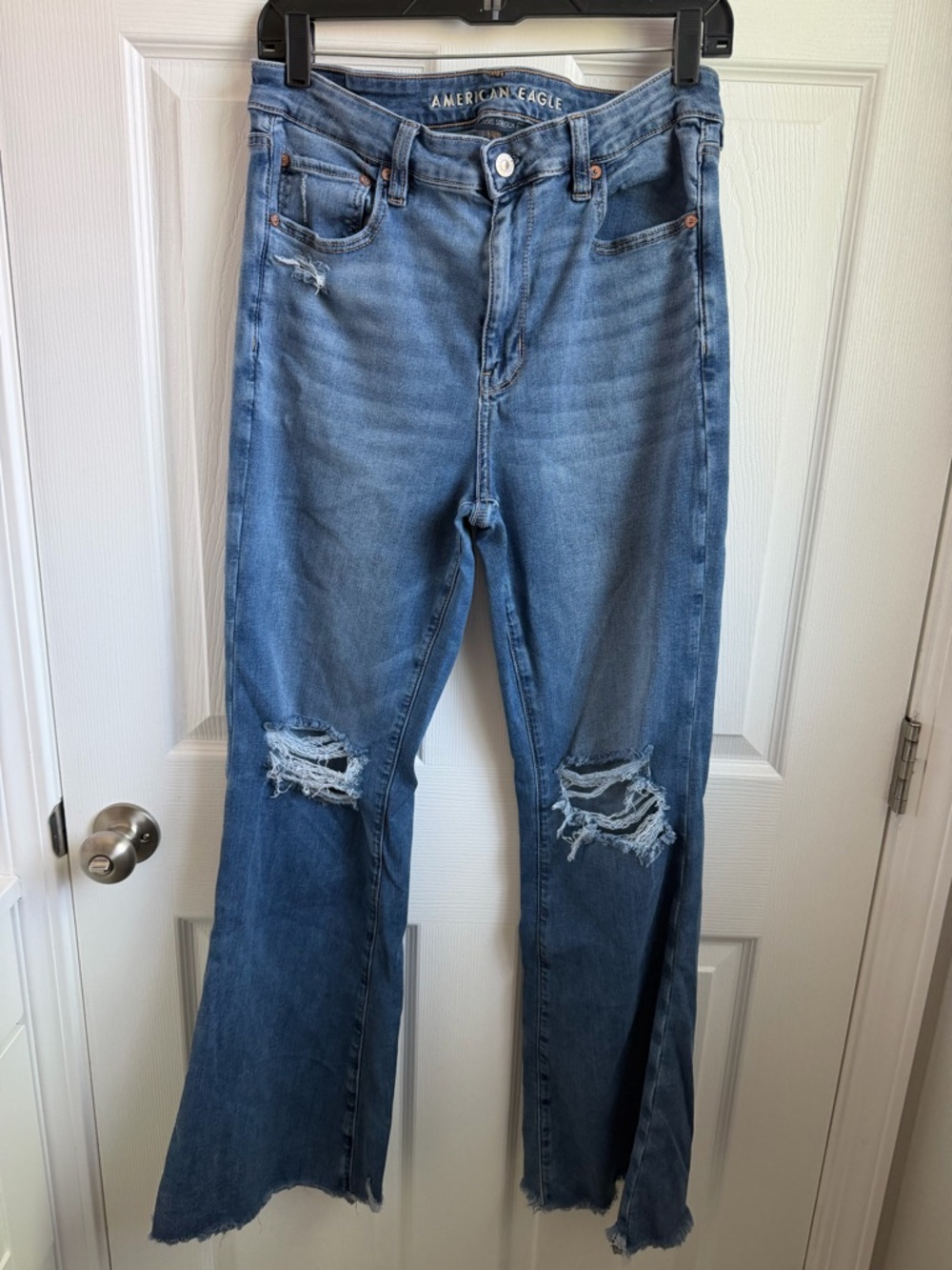 American Eagle Outfitters Blue Distressed Flare Jeans